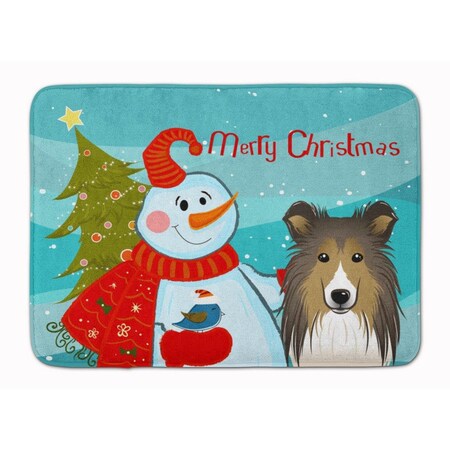 Carolines Treasures Snowman with Sheltie Machine Washable Memory Foam Mat BB1862RUG